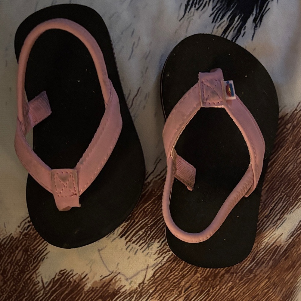 Rainbow Kids Black and Pink Flip Flops